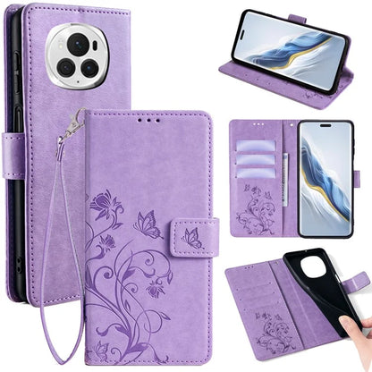 For Honor Magic6 Pro 5G Wallet Case Butterfly Flower Pattern PU Leather Stand Phone Cover