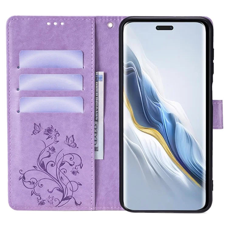 For Honor Magic6 Pro 5G Wallet Case Butterfly Flower Pattern PU Leather Stand Phone Cover