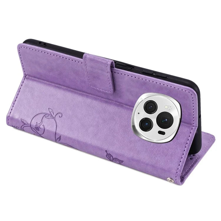 For Honor Magic6 Pro 5G Wallet Case Butterfly Flower Pattern PU Leather Stand Phone Cover