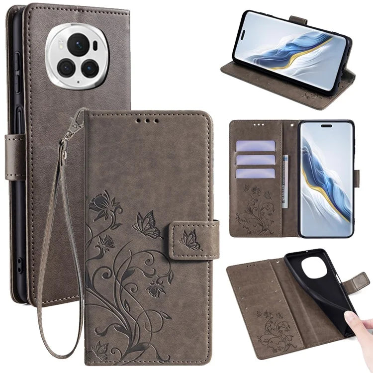 For Honor Magic6 Pro 5G Wallet Case Butterfly Flower Pattern PU Leather Stand Phone Cover