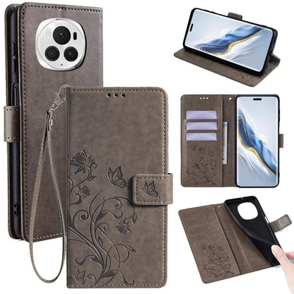 For Honor Magic6 Pro 5G Wallet Case Butterfly Flower Pattern PU Leather Stand Phone Cover