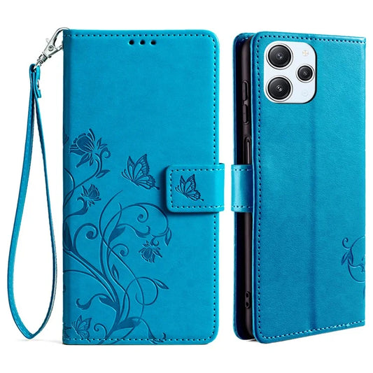 For Xiaomi Redmi 12 4G Leather Case Wholesale Butterfly Flower Card Slots Phone Cover with Wrist Strap