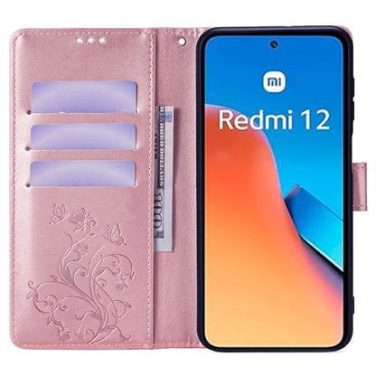 For Xiaomi Redmi 12 4G Leather Case Wholesale Butterfly Flower Card Slots Phone Cover with Wrist Strap