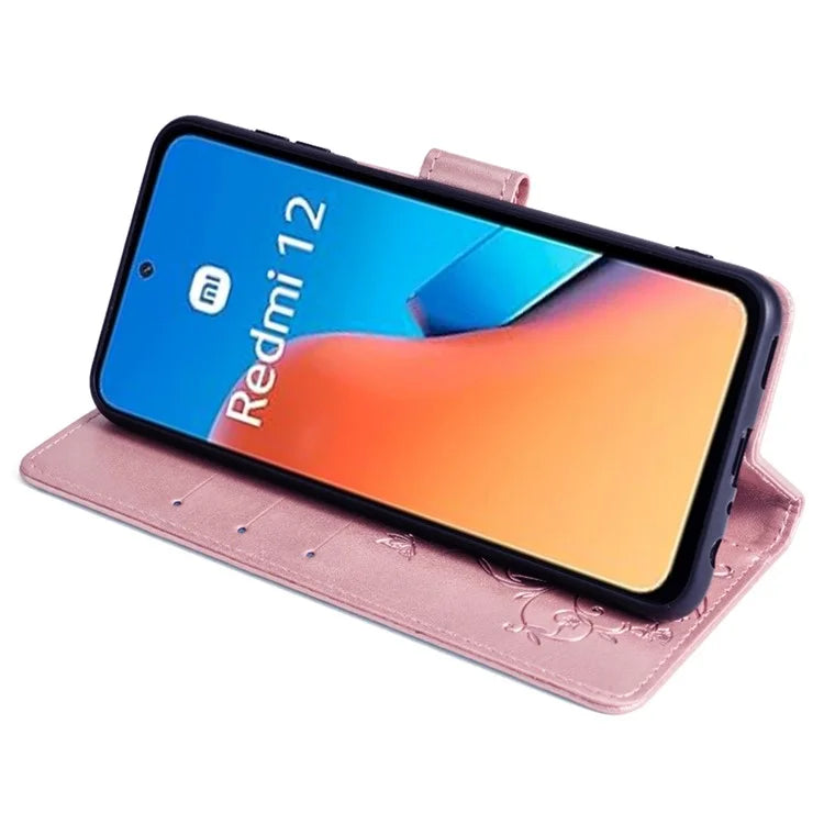 For Xiaomi Redmi 12 4G Leather Case Wholesale Butterfly Flower Card Slots Phone Cover with Wrist Strap