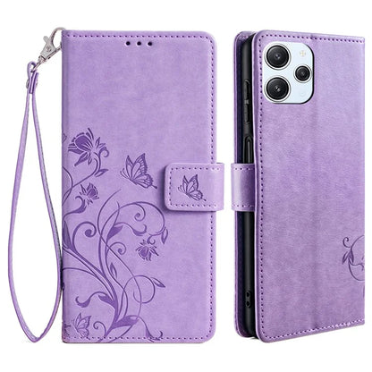 For Xiaomi Redmi 12 4G Leather Case Wholesale Butterfly Flower Card Slots Phone Cover with Wrist Strap