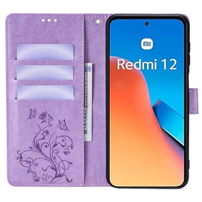 For Xiaomi Redmi 12 4G Leather Case Wholesale Butterfly Flower Card Slots Phone Cover with Wrist Strap
