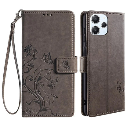For Xiaomi Redmi 12 4G Leather Case Wholesale Butterfly Flower Card Slots Phone Cover with Wrist Strap