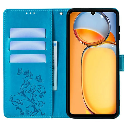For Xiaomi Redmi 13C 4G / 5G / 13R 5G / Poco M6 5G / Poco C65 4G Case Butterfly Flower PU Leather Cell Phone Cover with Hand Strap
