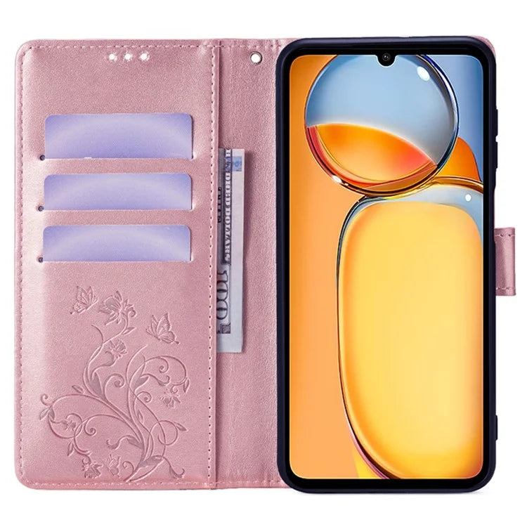 For Xiaomi Redmi 13C 4G / 5G / 13R 5G / Poco M6 5G / Poco C65 4G Case Butterfly Flower PU Leather Cell Phone Cover with Hand Strap