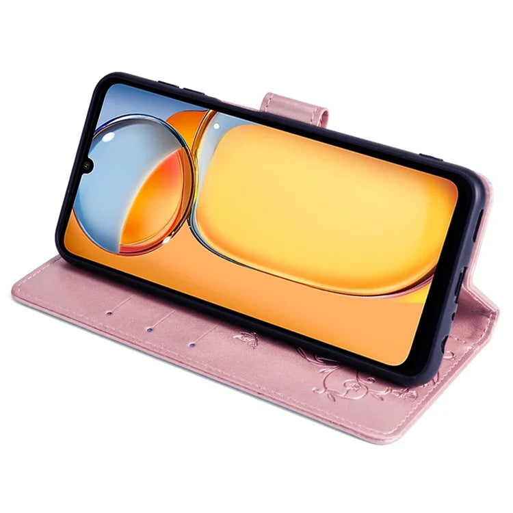 For Xiaomi Redmi 13C 4G / 5G / 13R 5G / Poco M6 5G / Poco C65 4G Case Butterfly Flower PU Leather Cell Phone Cover with Hand Strap