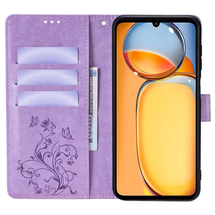 For Xiaomi Redmi 13C 4G / 5G / 13R 5G / Poco M6 5G / Poco C65 4G Case Butterfly Flower PU Leather Cell Phone Cover with Hand Strap