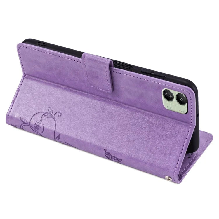 For Xiaomi Redmi 13C 4G / 5G / 13R 5G / Poco M6 5G / Poco C65 4G Case Butterfly Flower PU Leather Cell Phone Cover with Hand Strap