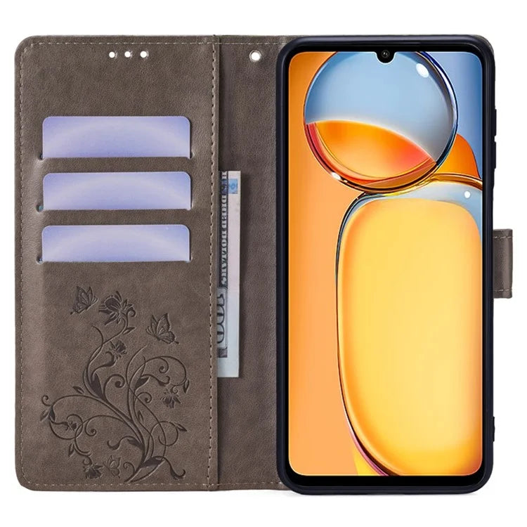 For Xiaomi Redmi 13C 4G / 5G / 13R 5G / Poco M6 5G / Poco C65 4G Case Butterfly Flower PU Leather Cell Phone Cover with Hand Strap