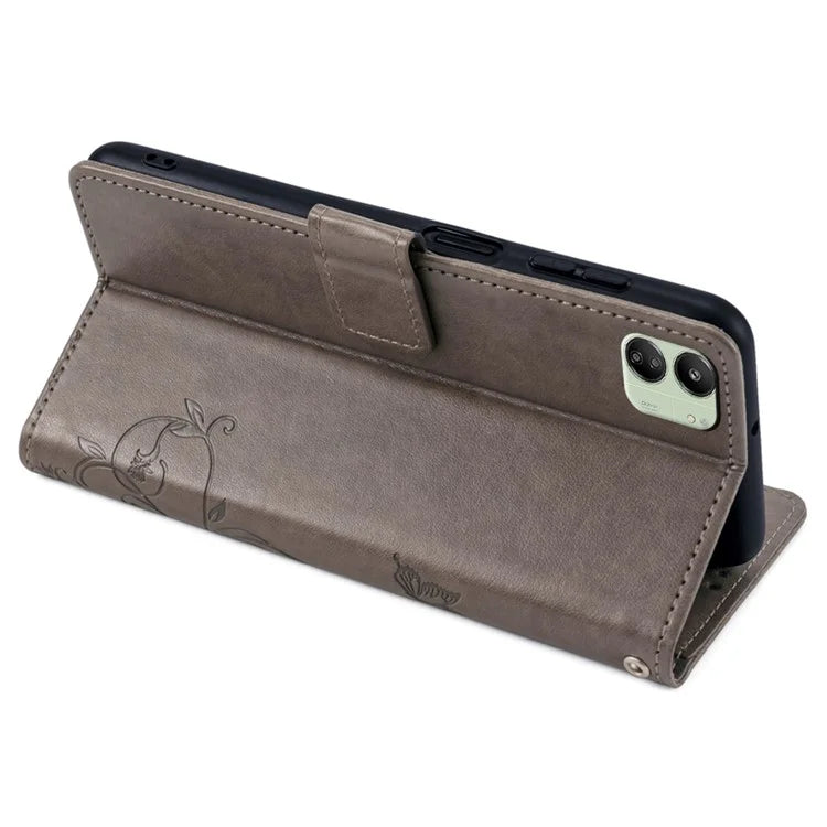 For Xiaomi Redmi 13C 4G / 5G / 13R 5G / Poco M6 5G / Poco C65 4G Case Butterfly Flower PU Leather Cell Phone Cover with Hand Strap