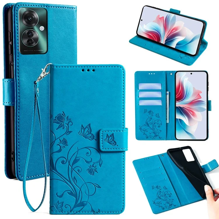 For Oppo Reno11 F 5G Case PU Leather Stand Function Butterfly Flower Pattern Phone Cover