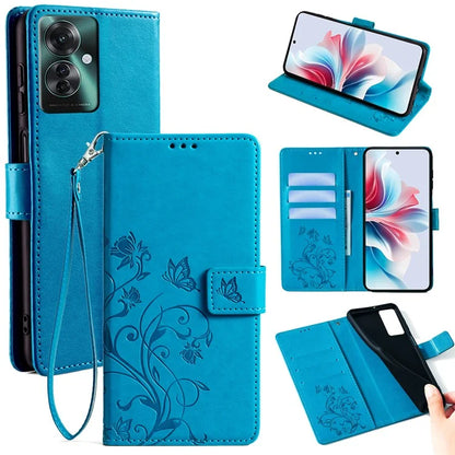 For Oppo Reno11 F 5G Case PU Leather Stand Function Butterfly Flower Pattern Phone Cover