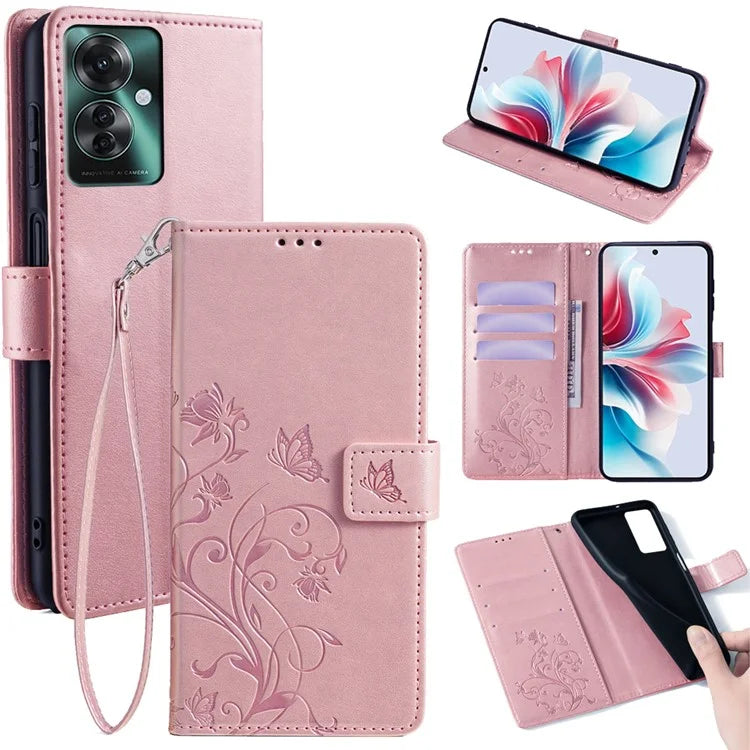 For Oppo Reno11 F 5G Case PU Leather Stand Function Butterfly Flower Pattern Phone Cover