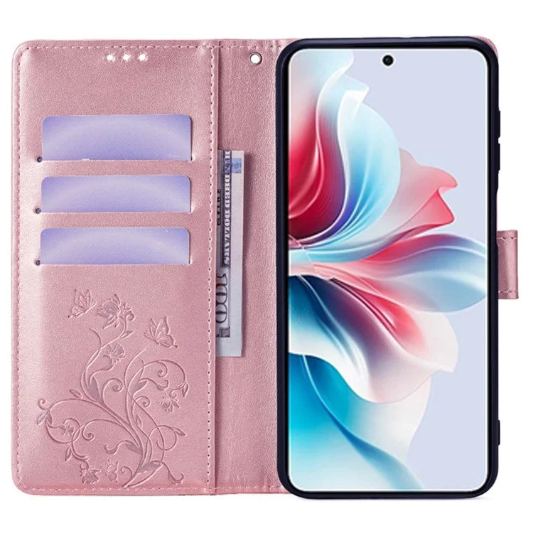 For Oppo Reno11 F 5G Case PU Leather Stand Function Butterfly Flower Pattern Phone Cover