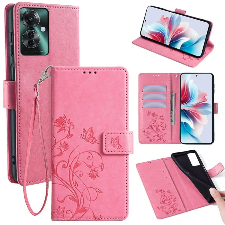 For Oppo Reno11 F 5G Case PU Leather Stand Function Butterfly Flower Pattern Phone Cover