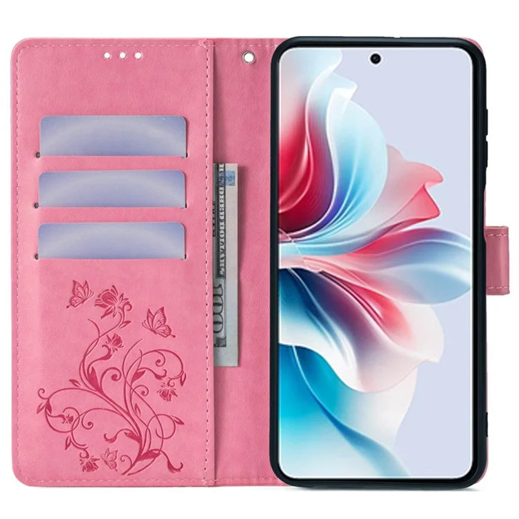 For Oppo Reno11 F 5G Case PU Leather Stand Function Butterfly Flower Pattern Phone Cover