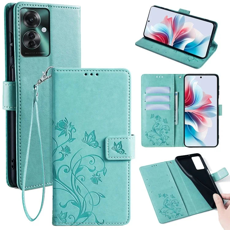 For Oppo Reno11 F 5G Case PU Leather Stand Function Butterfly Flower Pattern Phone Cover