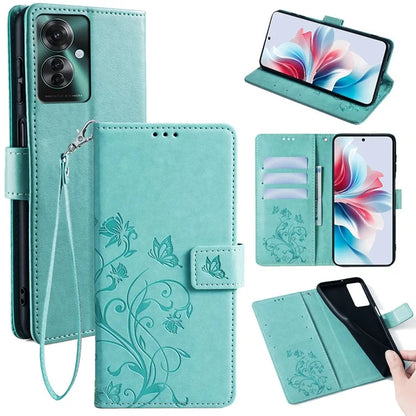 For Oppo Reno11 F 5G Case PU Leather Stand Function Butterfly Flower Pattern Phone Cover