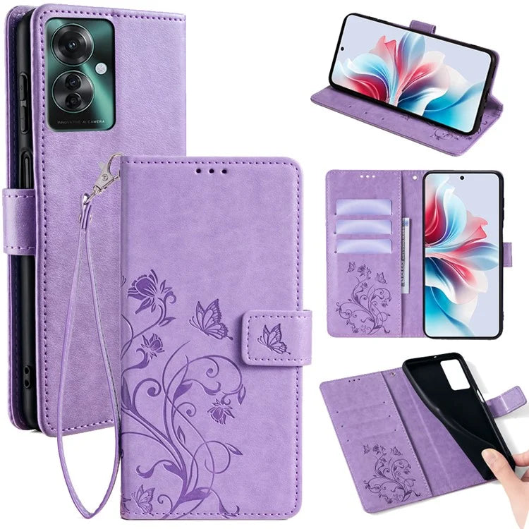 For Oppo Reno11 F 5G Case PU Leather Stand Function Butterfly Flower Pattern Phone Cover