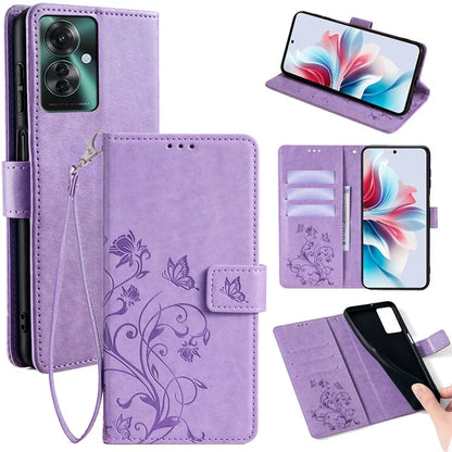 For Oppo Reno11 F 5G Case PU Leather Stand Function Butterfly Flower Pattern Phone Cover