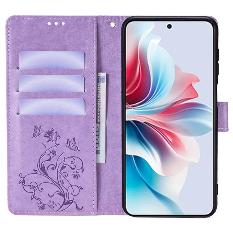 For Oppo Reno11 F 5G Case PU Leather Stand Function Butterfly Flower Pattern Phone Cover