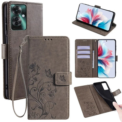 For Oppo Reno11 F 5G Case PU Leather Stand Function Butterfly Flower Pattern Phone Cover