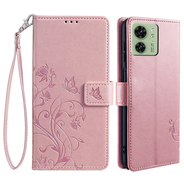 For Motorola Edge 40 5G Wallet Case PU Leather Butterfly Flower Phone Cover Online Shopping Wholesale