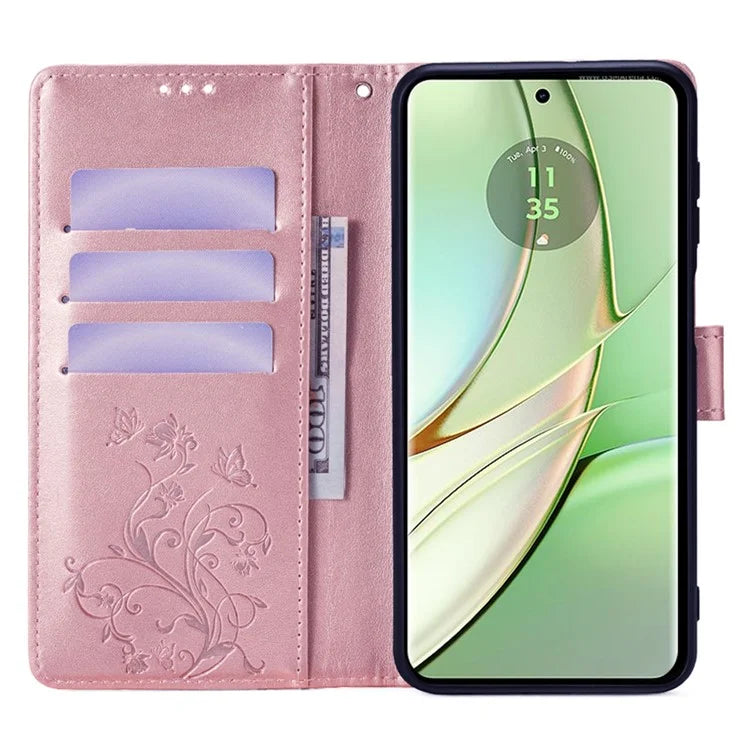 For Motorola Edge 40 5G Wallet Case PU Leather Butterfly Flower Phone Cover Online Shopping Wholesale