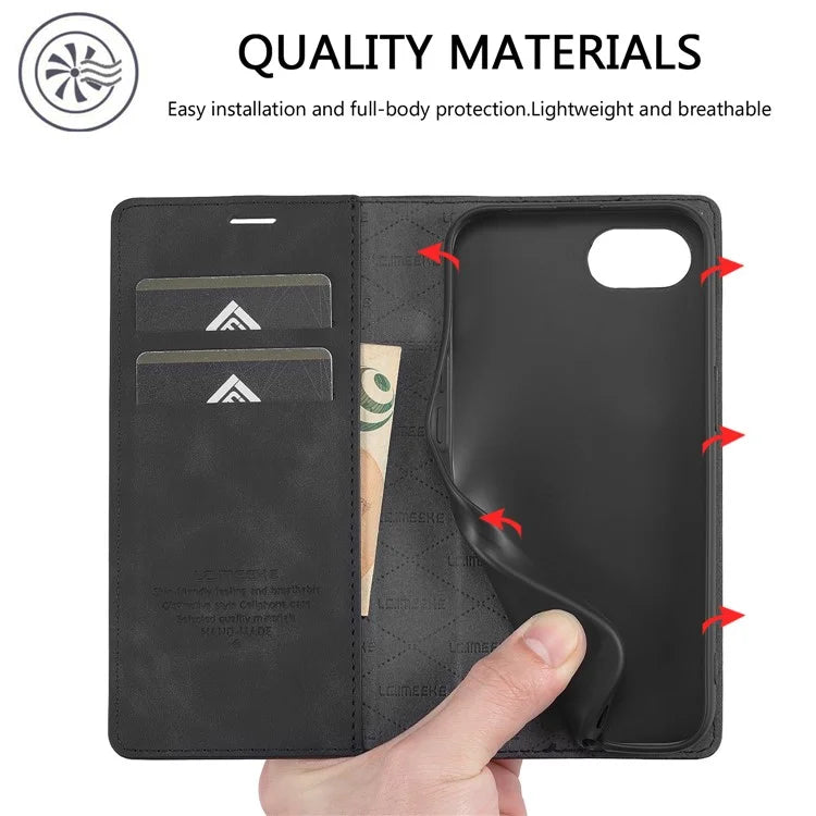 LC.IMEEKE For iPhone SE (2024) Case Scratch-proof Microfiber Leather Magnetic Closing Phone Cover