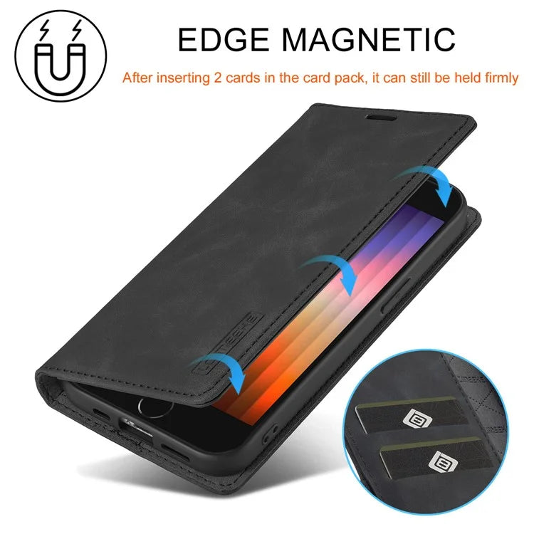 LC.IMEEKE For iPhone SE (2024) Case Scratch-proof Microfiber Leather Magnetic Closing Phone Cover