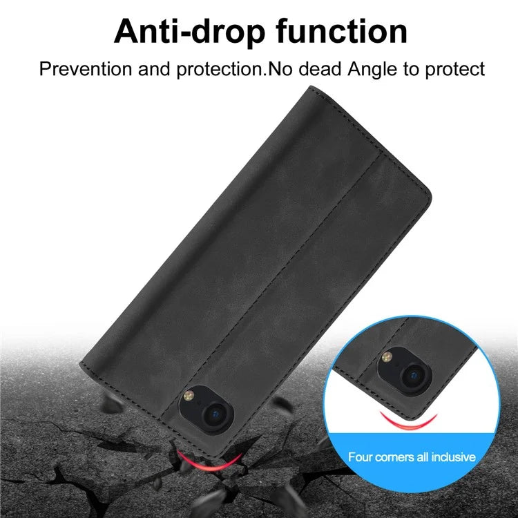 LC.IMEEKE For iPhone SE (2024) Case Scratch-proof Microfiber Leather Magnetic Closing Phone Cover
