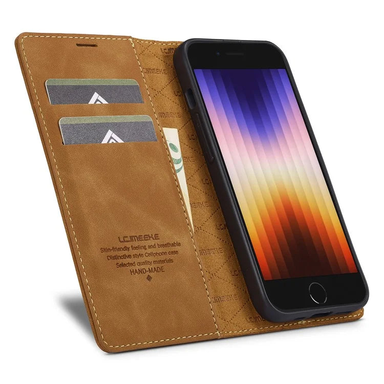 LC.IMEEKE For iPhone SE (2024) Case Scratch-proof Microfiber Leather Magnetic Closing Phone Cover