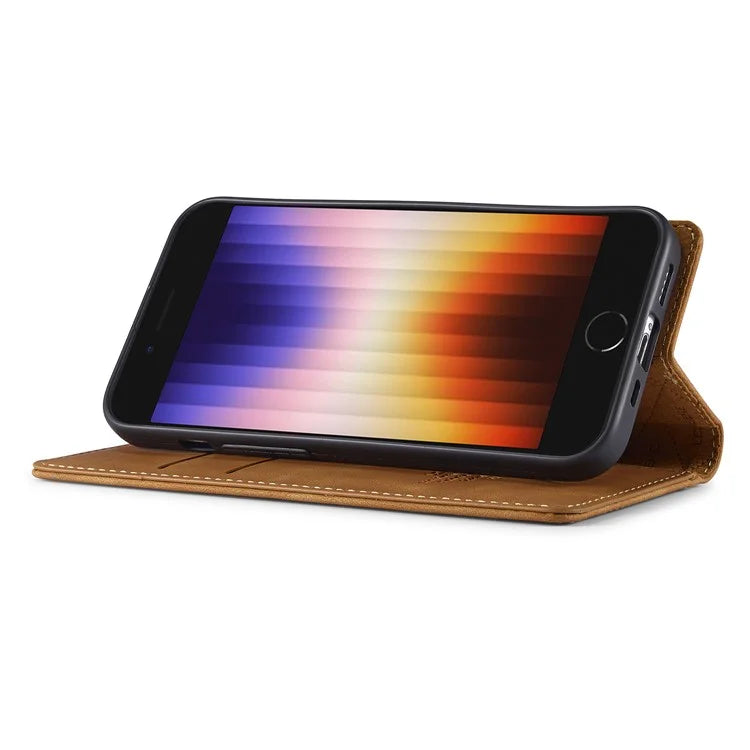LC.IMEEKE For iPhone SE (2024) Case Scratch-proof Microfiber Leather Magnetic Closing Phone Cover
