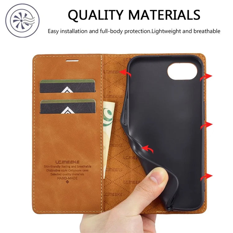 LC.IMEEKE For iPhone SE (2024) Case Scratch-proof Microfiber Leather Magnetic Closing Phone Cover