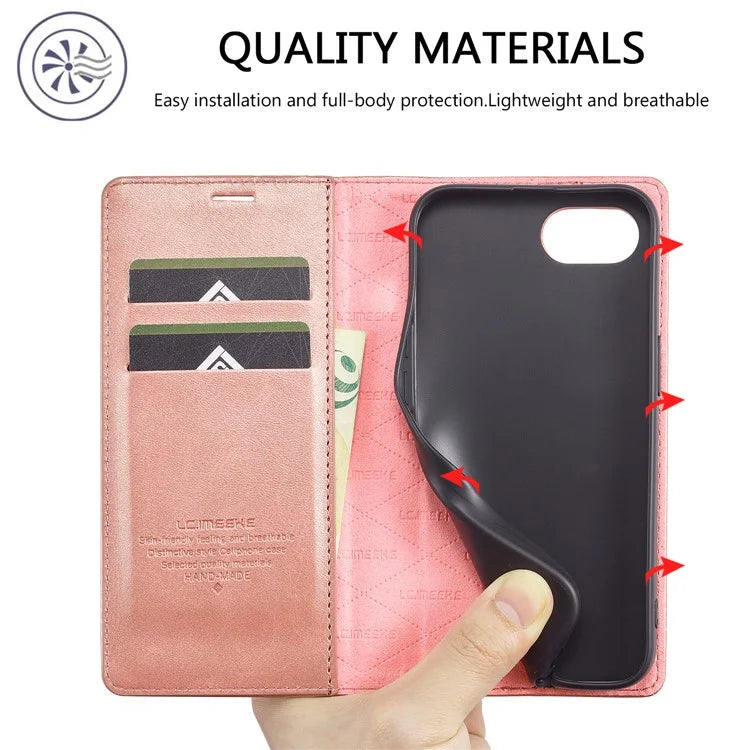 LC.IMEEKE For iPhone SE (2024) Case Scratch-proof Microfiber Leather Magnetic Closing Phone Cover