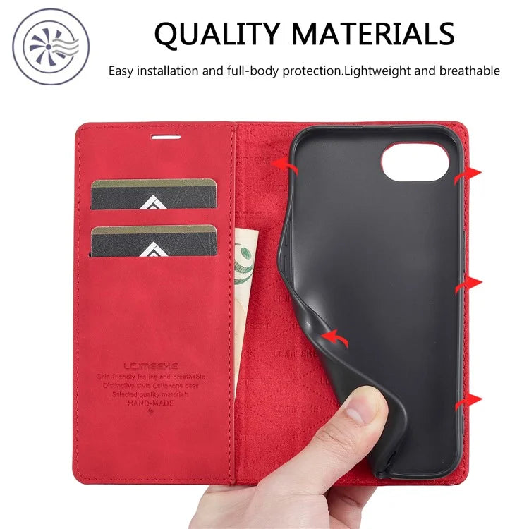 LC.IMEEKE For iPhone SE (2024) Case Scratch-proof Microfiber Leather Magnetic Closing Phone Cover