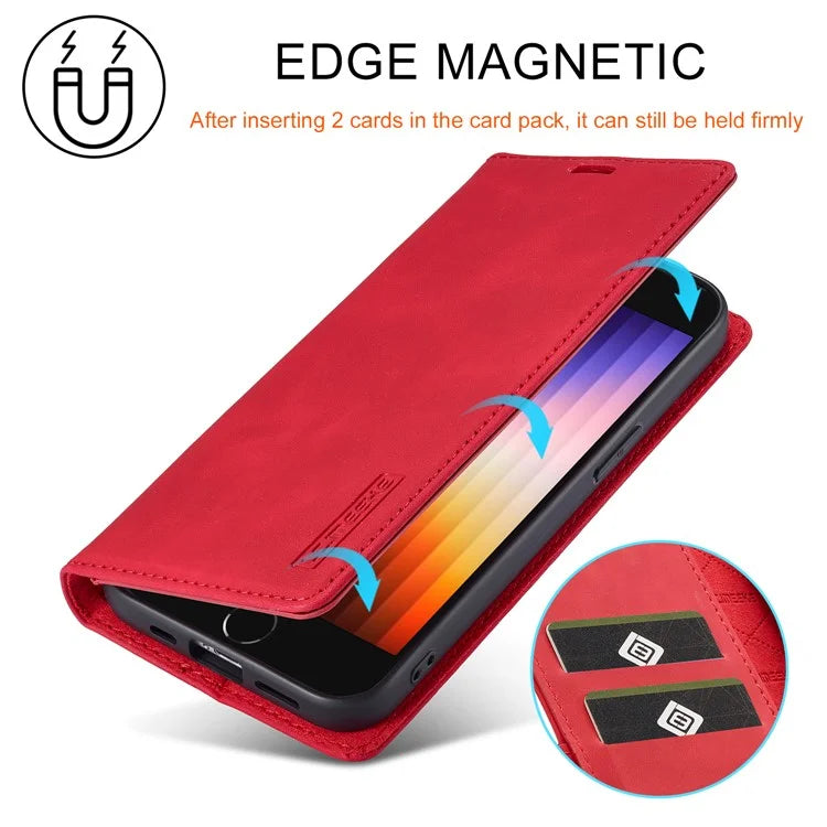 LC.IMEEKE For iPhone SE (2024) Case Scratch-proof Microfiber Leather Magnetic Closing Phone Cover