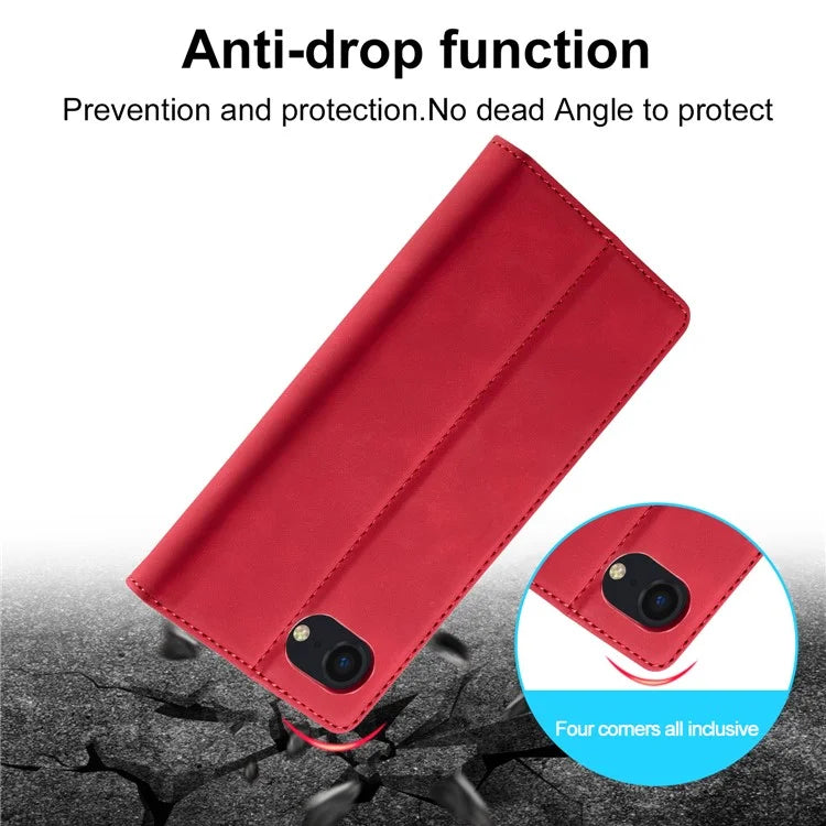 LC.IMEEKE For iPhone SE (2024) Case Scratch-proof Microfiber Leather Magnetic Closing Phone Cover