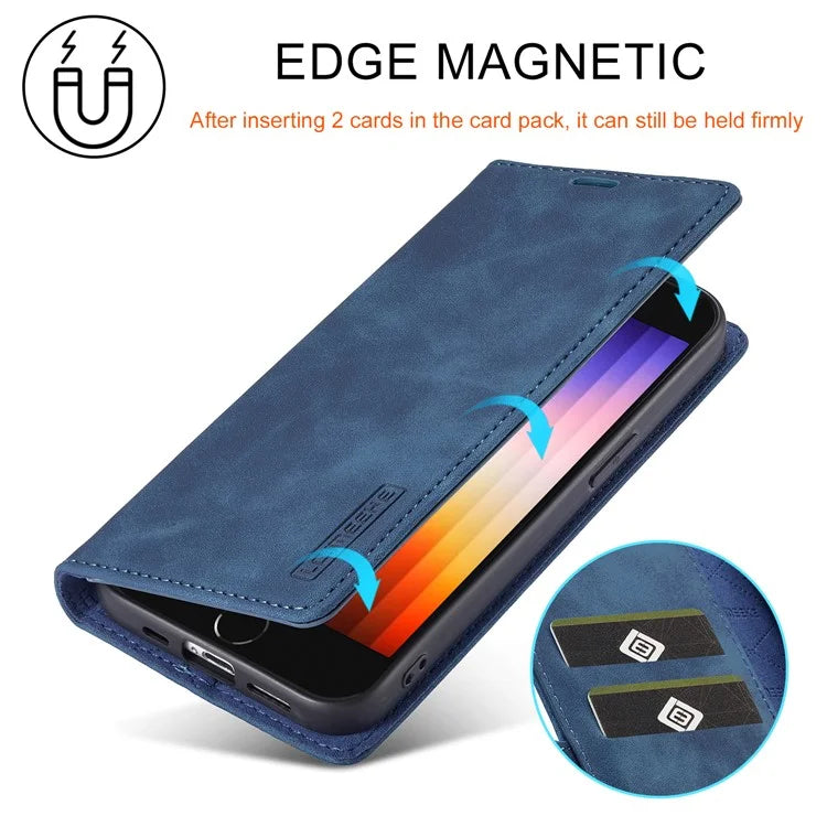 LC.IMEEKE For iPhone SE (2024) Case Scratch-proof Microfiber Leather Magnetic Closing Phone Cover