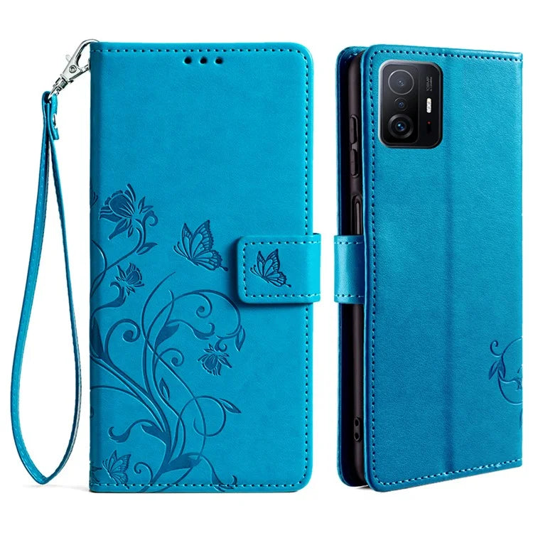 For Xiaomi 11T 5G / 11T Pro 5G Phone Case Wrist Strap Card Slots Butterfly Flower Leather Cover
