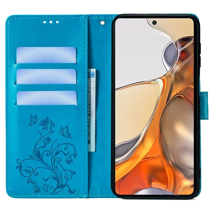For Xiaomi 11T 5G / 11T Pro 5G Phone Case Wrist Strap Card Slots Butterfly Flower Leather Cover