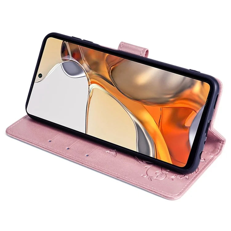 For Xiaomi 11T 5G / 11T Pro 5G Phone Case Wrist Strap Card Slots Butterfly Flower Leather Cover