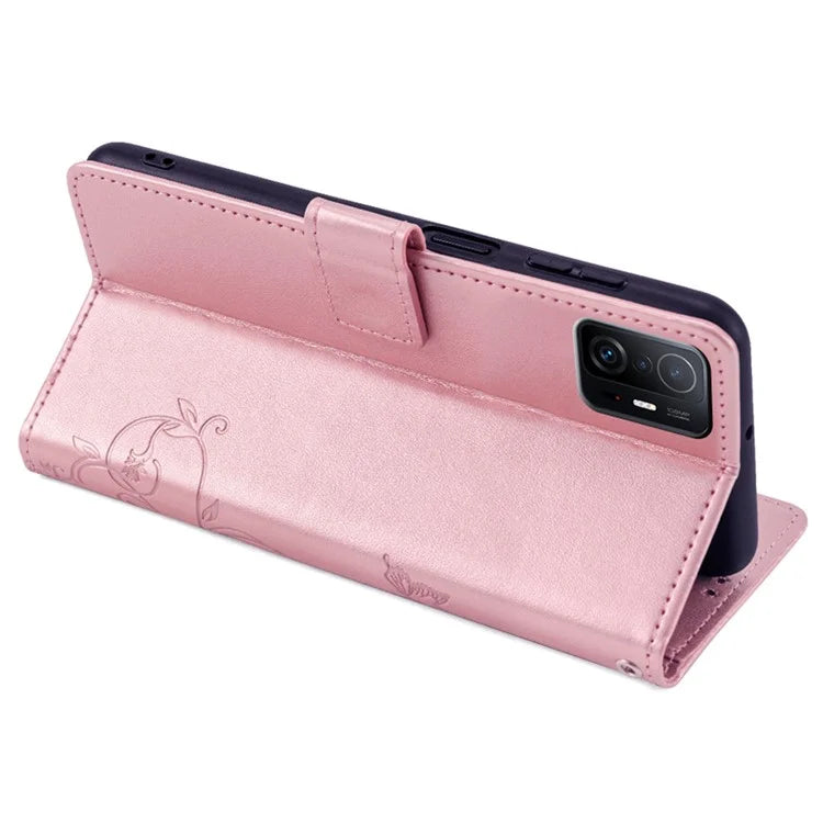 For Xiaomi 11T 5G / 11T Pro 5G Phone Case Wrist Strap Card Slots Butterfly Flower Leather Cover