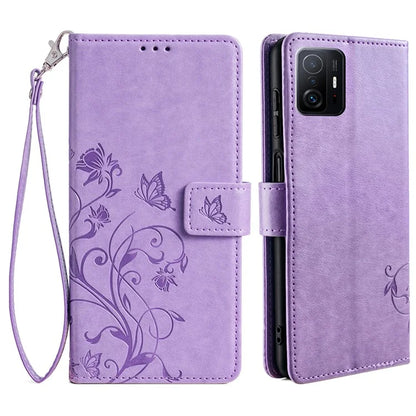 For Xiaomi 11T 5G / 11T Pro 5G Phone Case Wrist Strap Card Slots Butterfly Flower Leather Cover