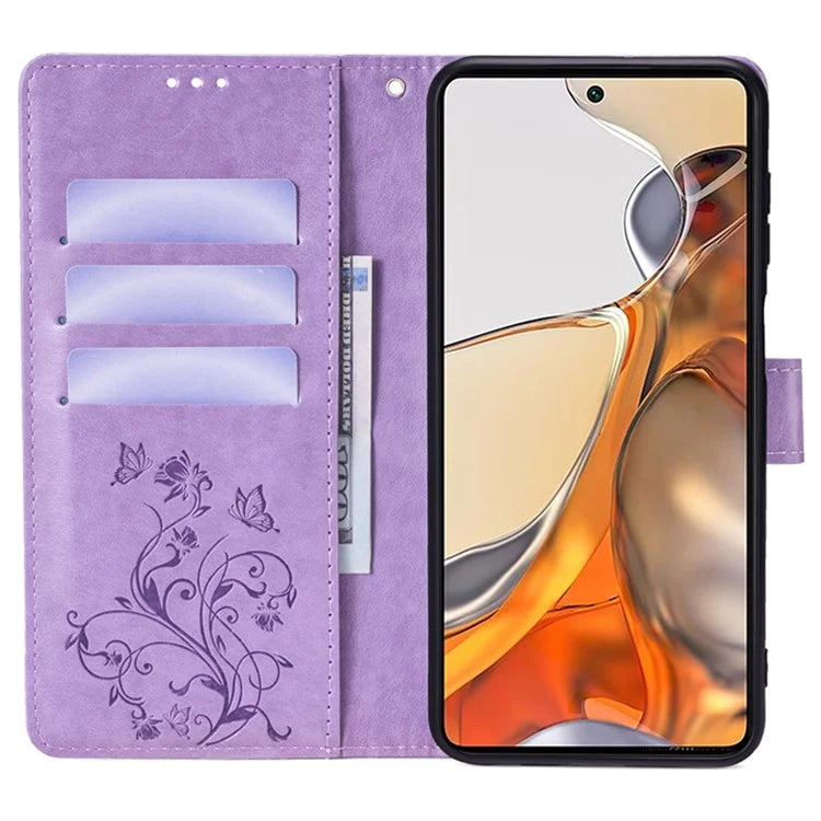 For Xiaomi 11T 5G / 11T Pro 5G Phone Case Wrist Strap Card Slots Butterfly Flower Leather Cover