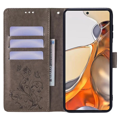 For Xiaomi 11T 5G / 11T Pro 5G Phone Case Wrist Strap Card Slots Butterfly Flower Leather Cover